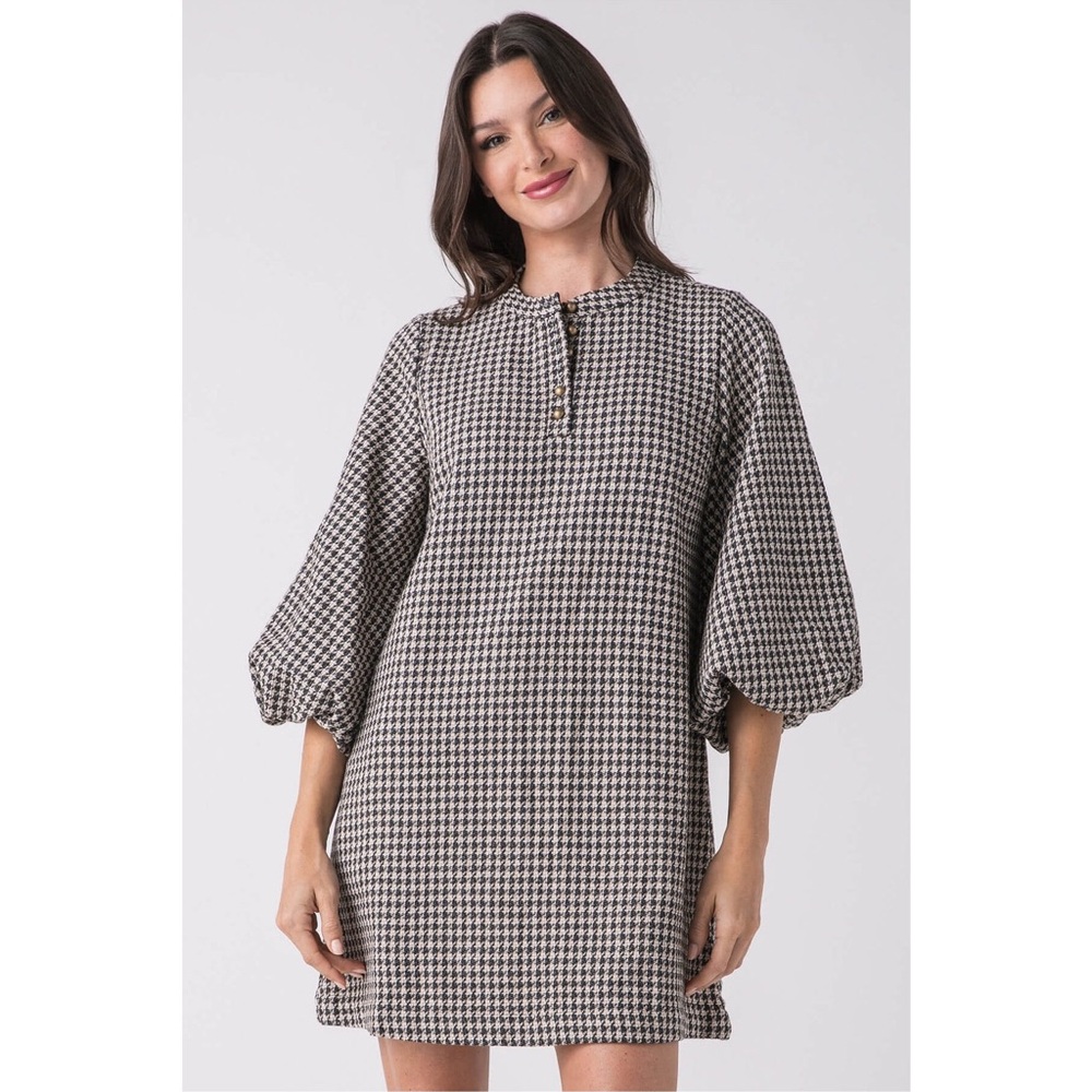 Notting Hill Brown Houndstooth Dress with Pockets NWT